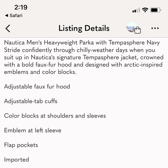 Nautica Men's Heavyweight Parka with Tempasphere Navy - Size Large - Picture 6 of 7